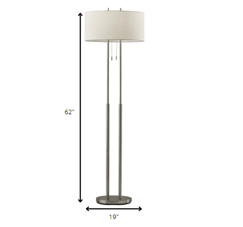 Dual Pole Floor Lamp in Brushed Steel Metal - AFS