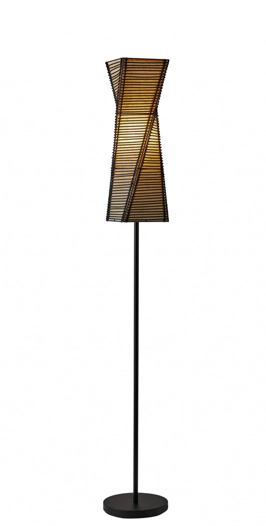 Tall Sculptural Twist Floor Lamp with Black Cane Stick And Natural Paper Shade - AFS