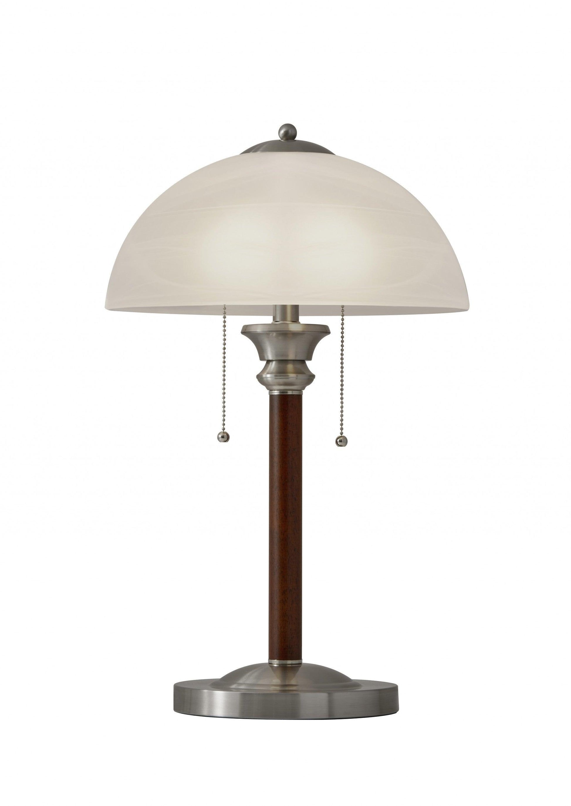 Walnut Wood with Milky Frosted Glass Dome Shade Table Lamp - AFS