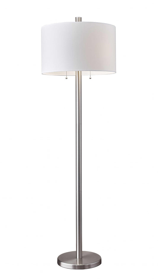 Classic Steel with Double Bulb and White Shade Floor Lamp - AFS