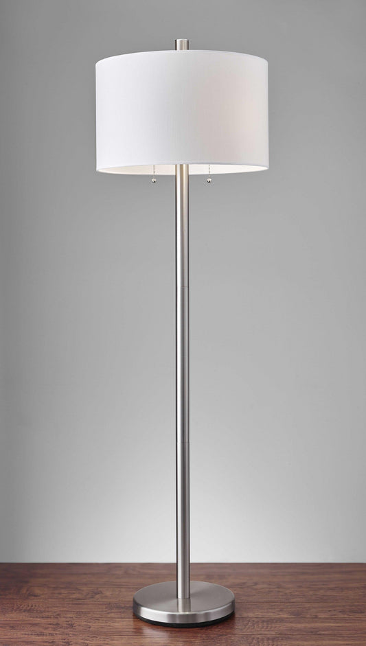 Classic Steel with Double Bulb and White Shade Floor Lamp - AFS