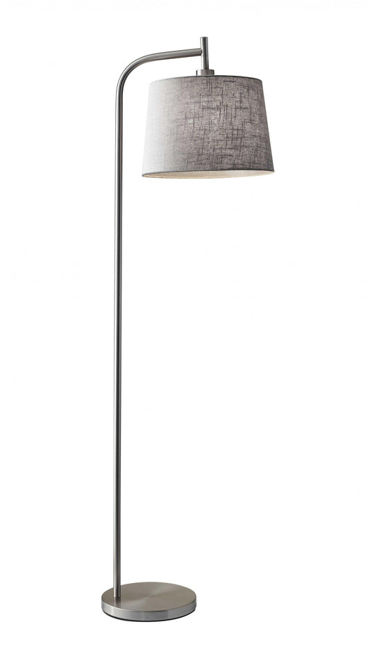 Arc Steel Metal Floor Lamp with Soft Contemporary Textured Grey Linen Shade - AFS