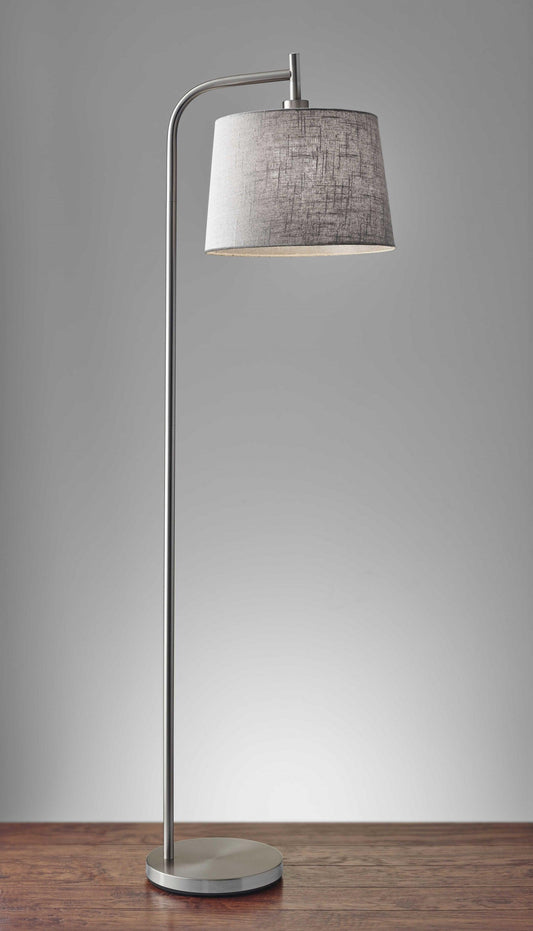 Arc Steel Metal Floor Lamp with Soft Contemporary Textured Grey Linen Shade - AFS