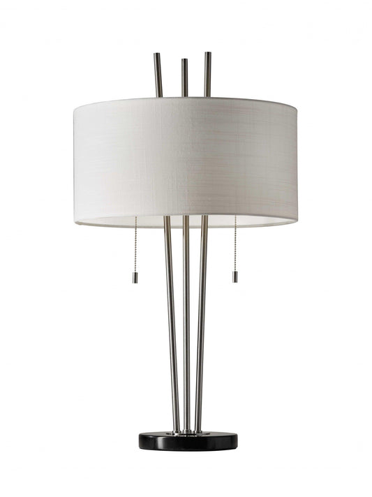 Stylish Triple Pole Brushed Steel Metal Table Lamp - AFS