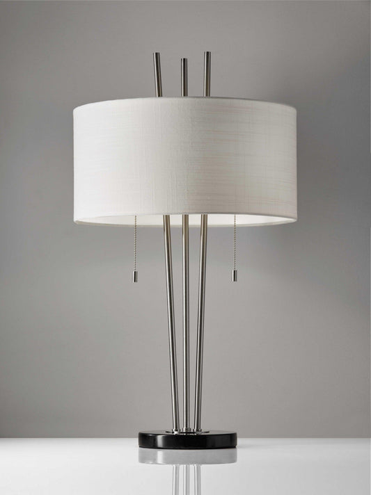 Stylish Triple Pole Brushed Steel Metal Table Lamp - AFS