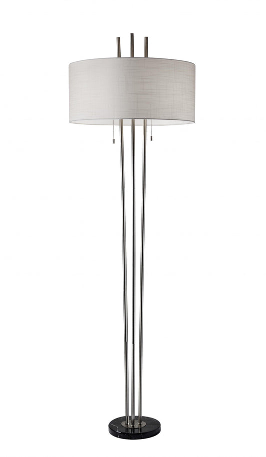 Triple Steel Pole Floor Lamp with Stylish Floating White Fabric Shade Silhouette - AFS