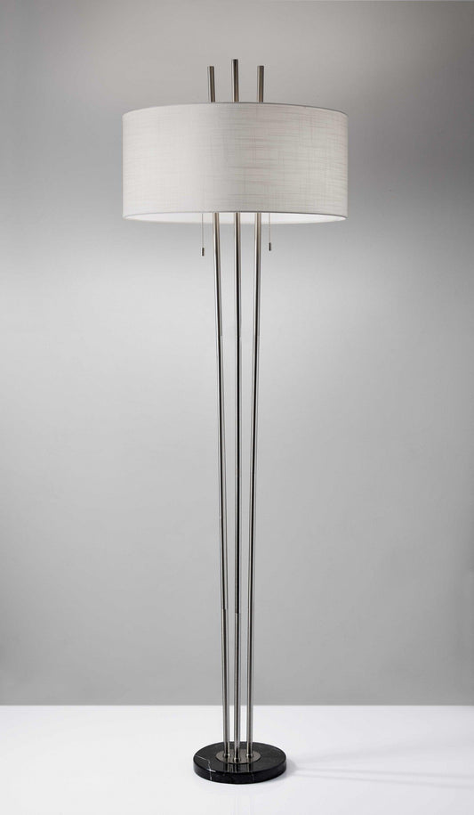 Triple Steel Pole Floor Lamp with Stylish Floating White Fabric Shade Silhouette - AFS