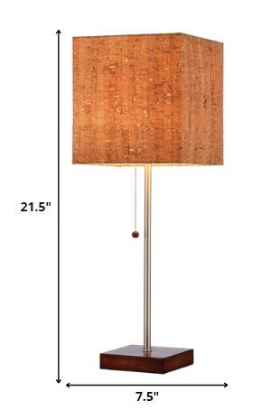 Eco Friendly Cork Square Shade with Walnut Finish Wood Base Table Lamp - AFS