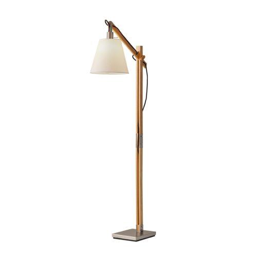 Natural Wood Floor Lamp with Adjustable Hinged Arm - AFS