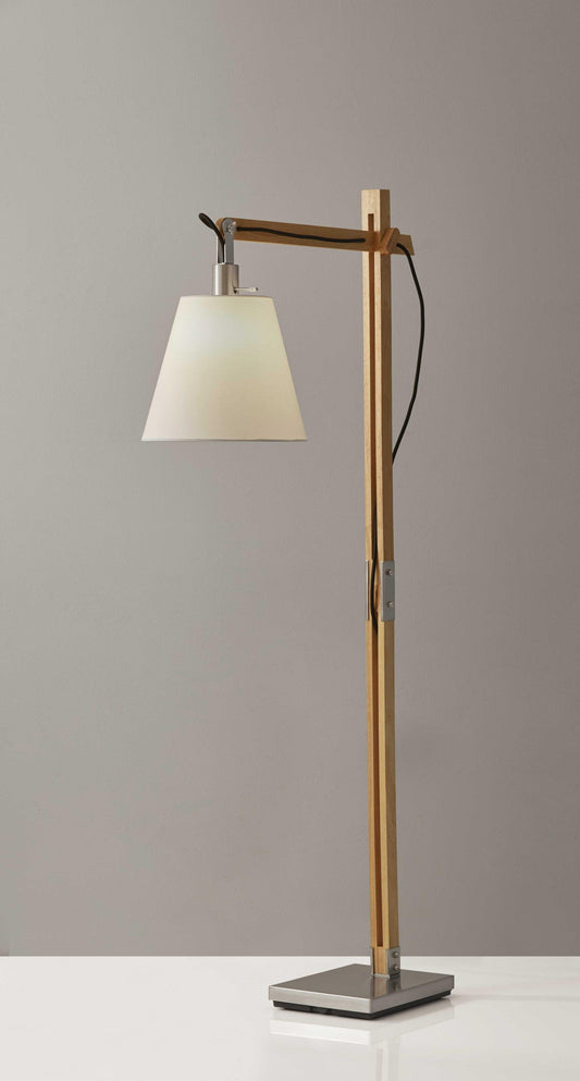 Natural Wood Floor Lamp with Adjustable Hinged Arm - AFS