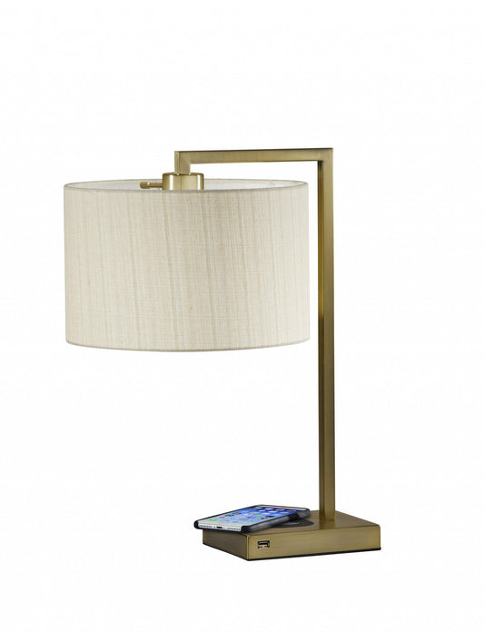 Enhanced Tech Charging Brushed Steel Metal Table Lamp - AFS