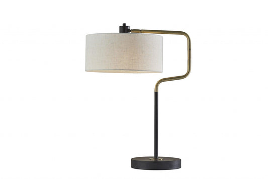 Black Metal with Brass Adjustable Swing Arm and Drum Shade Table Lamp - AFS