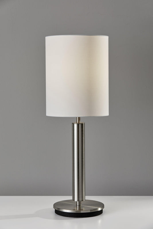 Brushed Steel Metal Stout Pole with Tall Silk Shade Table Lamp - AFS