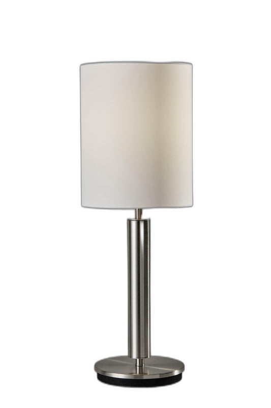 Brushed Steel Metal Stout Pole with Tall Silk Shade Table Lamp - AFS