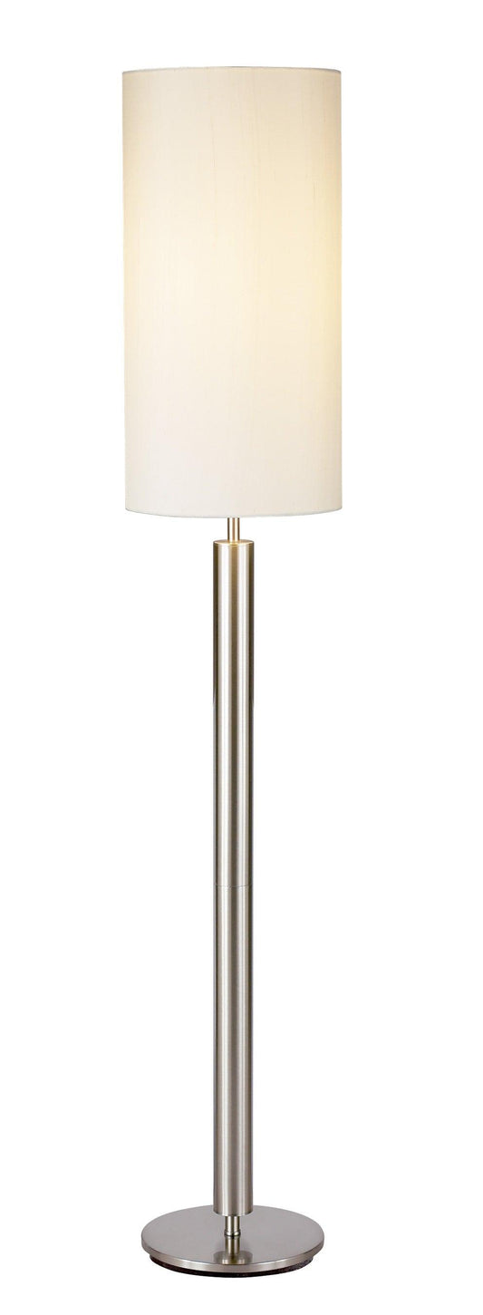 Floor Lamp Brushed Steel Metal Stout Pole with Tall Silk Shade - AFS