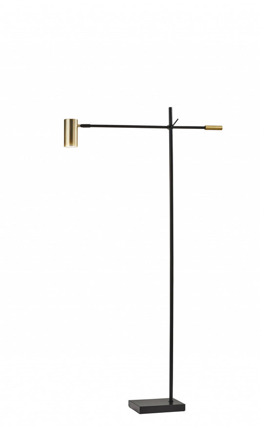 Black Metal Antique Brass Floor Lamp Tilt Arm LED Task Light - AFS