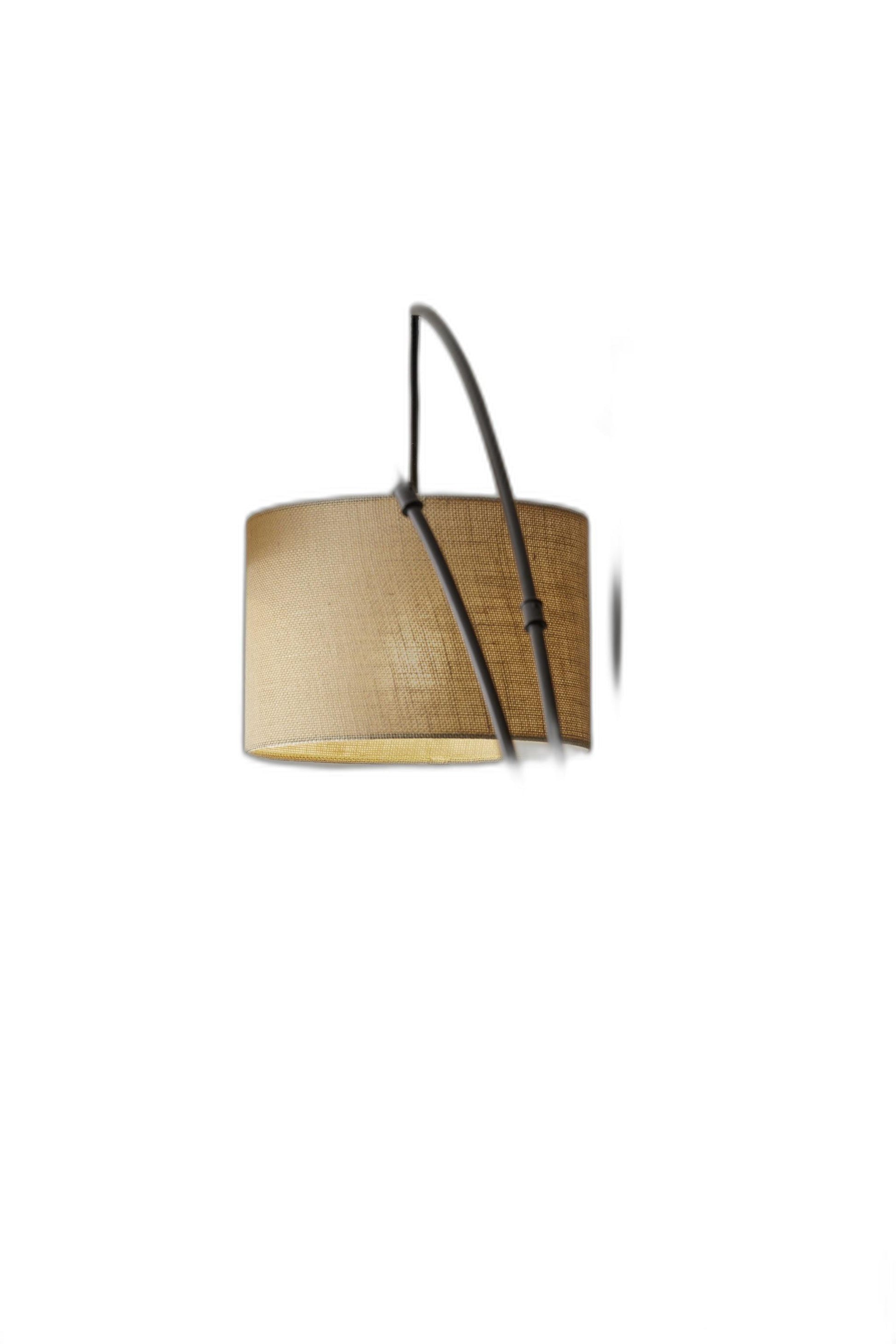 Three Light Bronze Metal Finish Arc Floor Lamp with Suspended Burlap Drum Shades - AFS