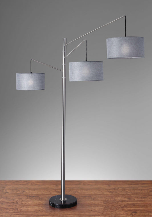 Three Light Floor Lamp Brushed Metal Swing Arms - AFS