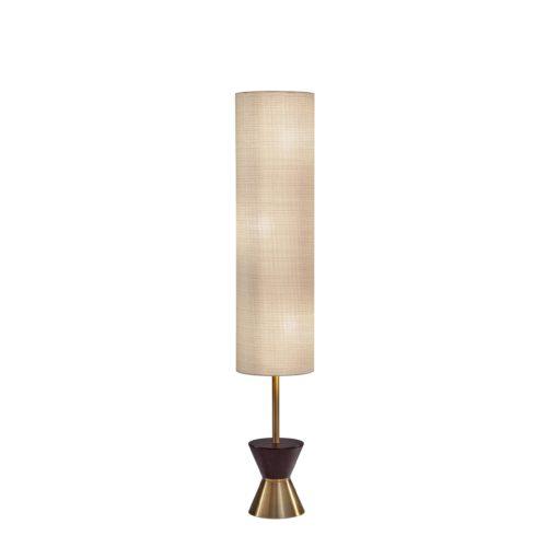 59" Brass and Wood Textured Cylinder Beige Floor Lamp - AFS