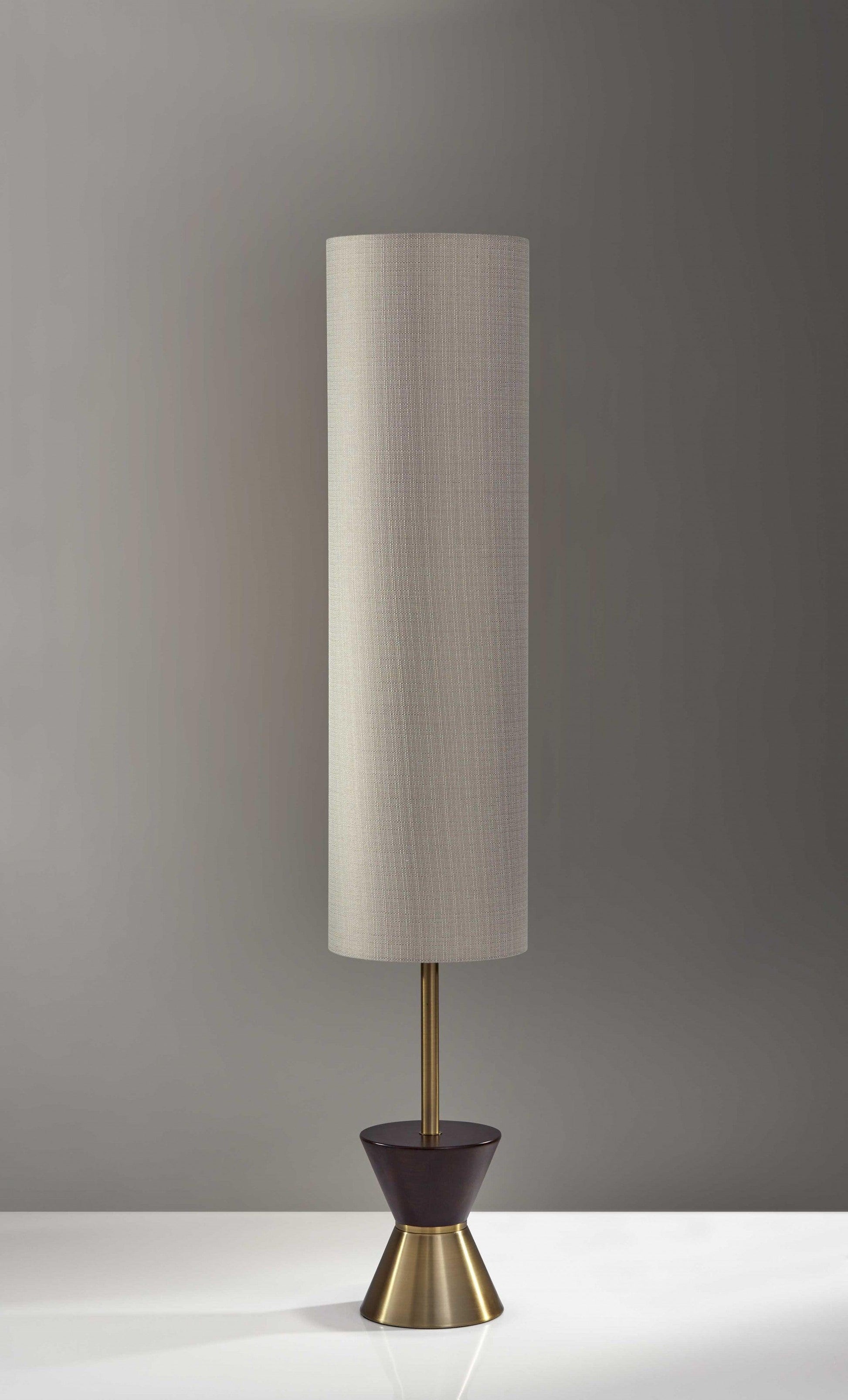 59" Brass and Wood Textured Cylinder Beige Floor Lamp - AFS