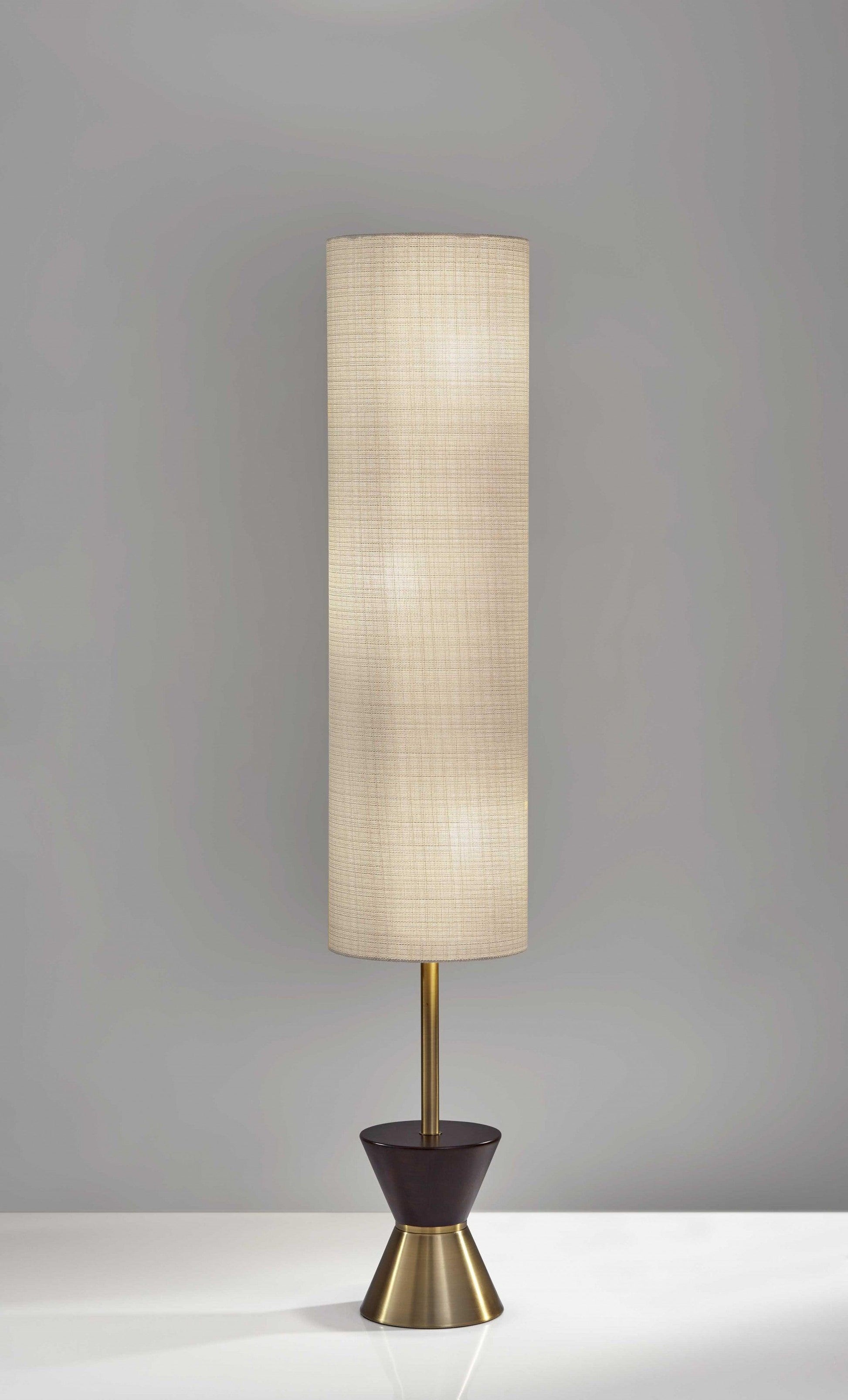 59" Brass and Wood Textured Cylinder Beige Floor Lamp - AFS