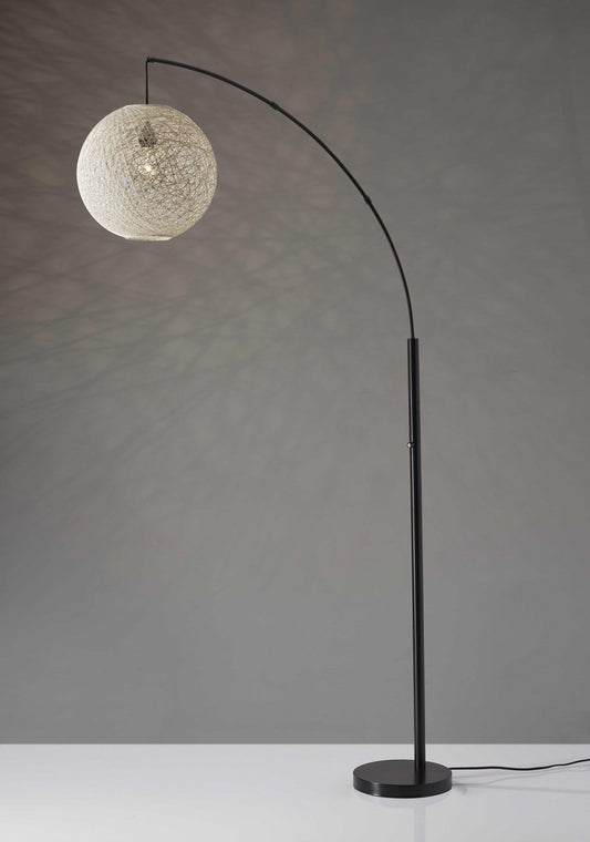 Floor Lamp with Bronze Metal Arc and Groovy Rattan String Ball Shade - AFS