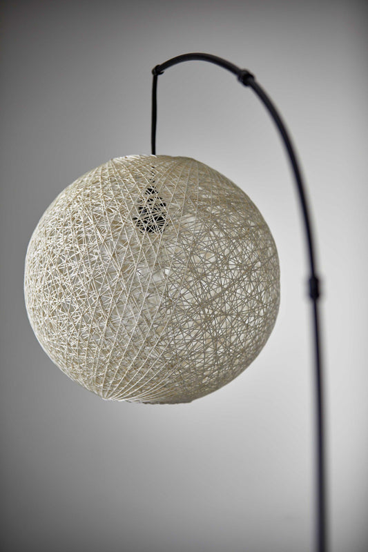 Floor Lamp with Bronze Metal Arc and Groovy Rattan String Ball Shade - AFS