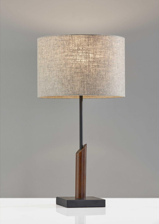 Sculptural Wood Black Metal Table Lamp - AFS