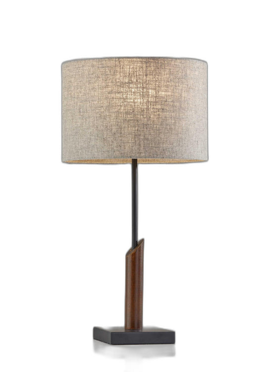 Sculptural Wood Black Metal Table Lamp - AFS