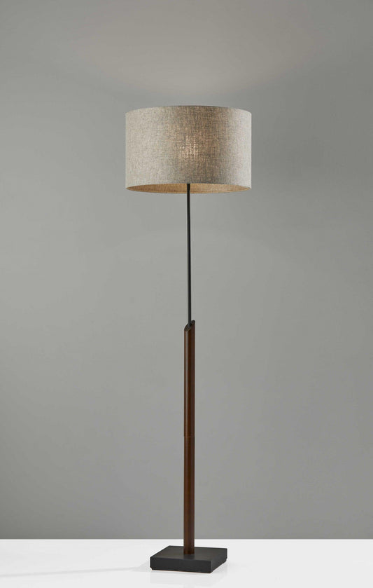 Sculptural Wood Floor Lamp with Black Metal Accents - AFS