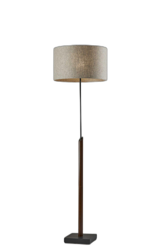 Sculptural Wood Floor Lamp with Black Metal Accents - AFS