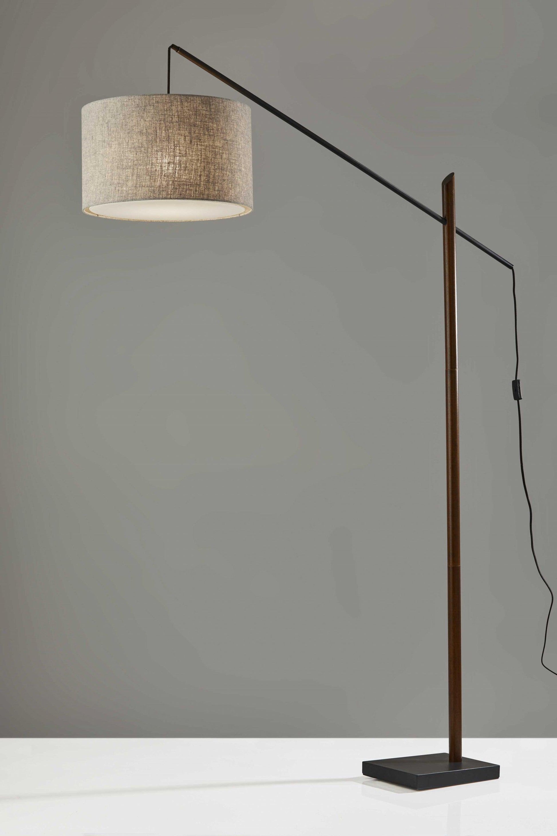 Sculptural Wood Floor Lamp with Adjustable Black Metal Arm - AFS