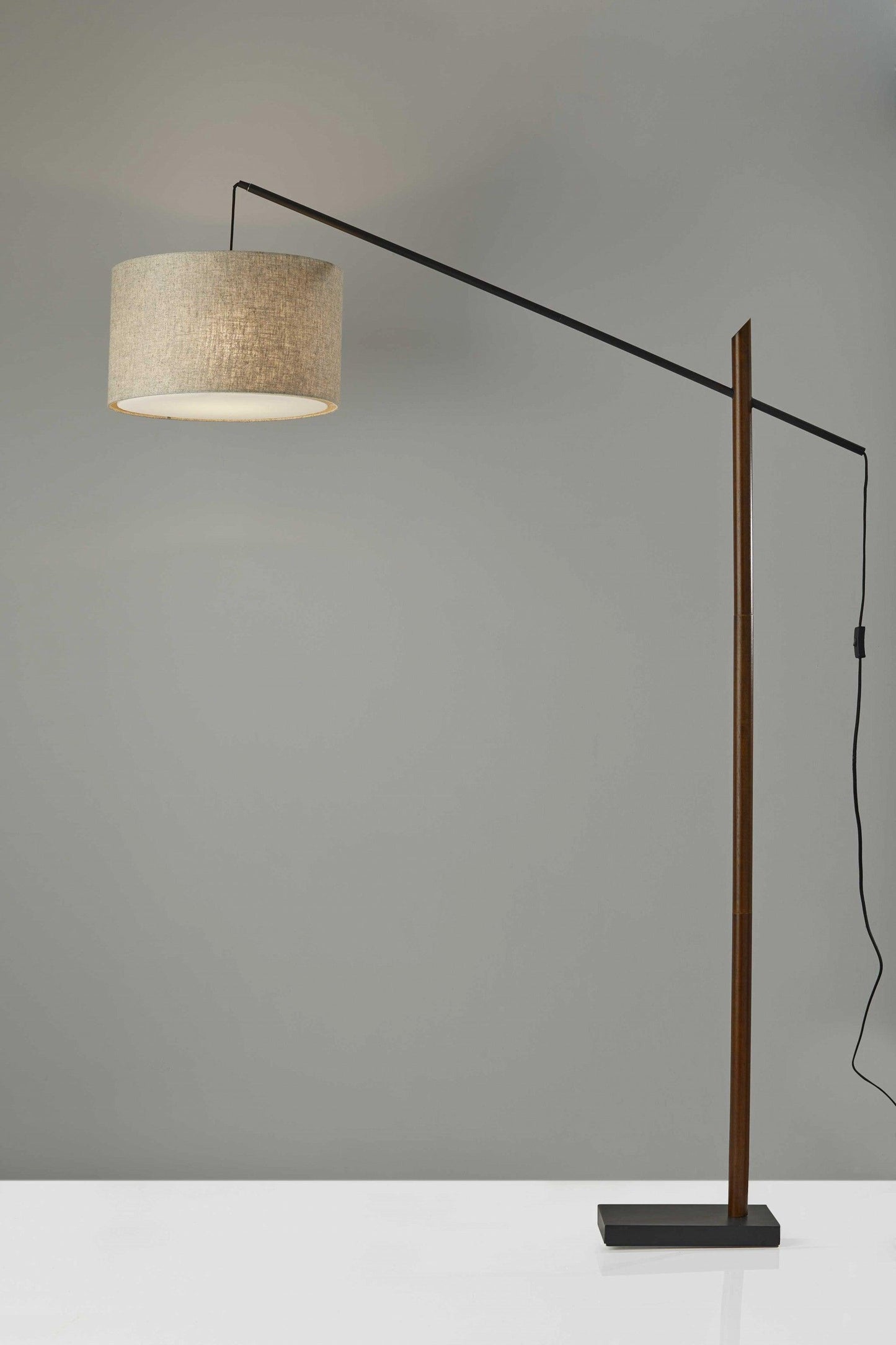 Sculptural Wood Floor Lamp with Adjustable Black Metal Arm - AFS