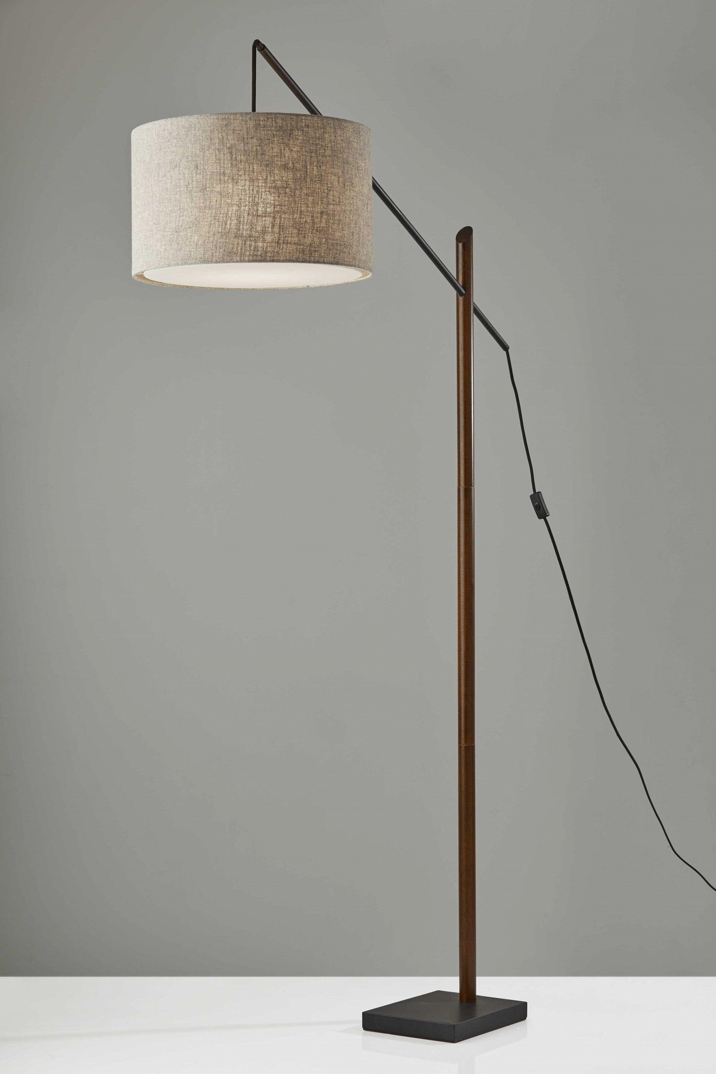 Sculptural Wood Floor Lamp with Adjustable Black Metal Arm - AFS