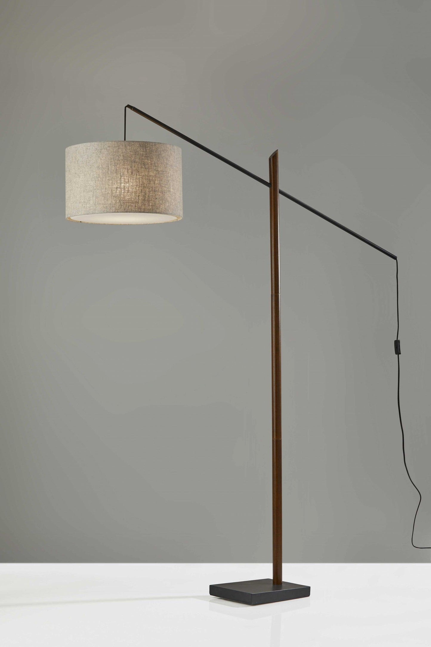 Sculptural Wood Floor Lamp with Adjustable Black Metal Arm - AFS