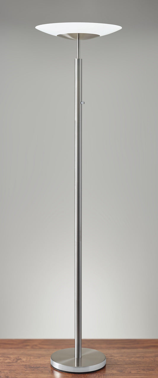 Brushed Steel Metal Thick Pole with Wide Disc Shade Torchiere Floor Lamp - AFS