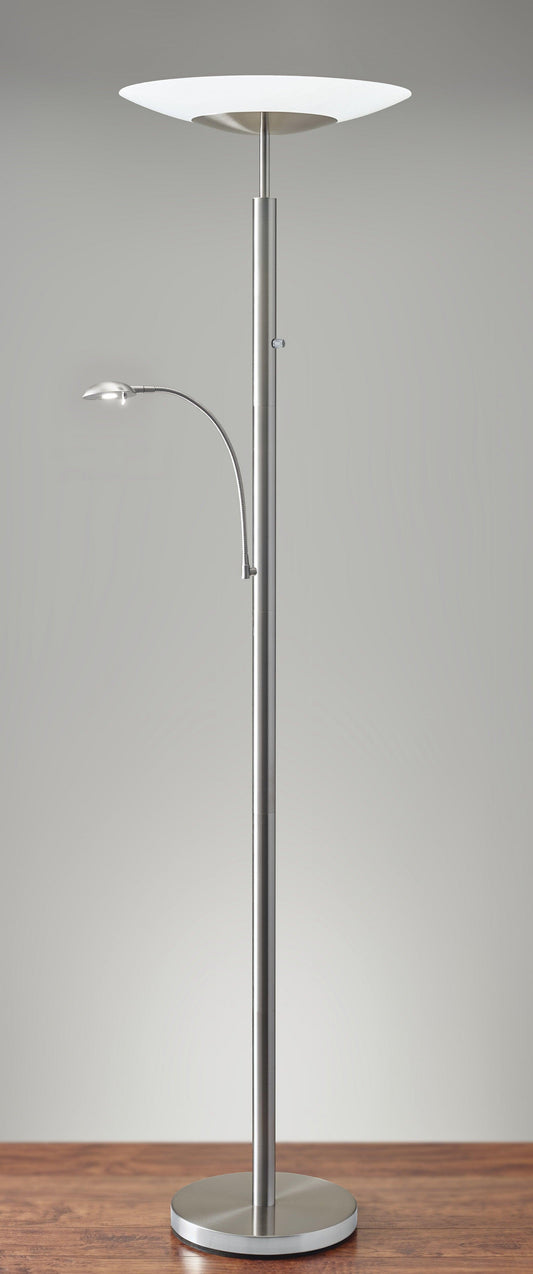 Brushed Steel Metal with Wide Disc Shade Torchiere Plus Task Light Floor Lamp - AFS