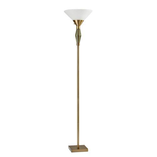 Green Glass Bauble Torchiere Floor Lamp in Burnished Brass Finish - AFS