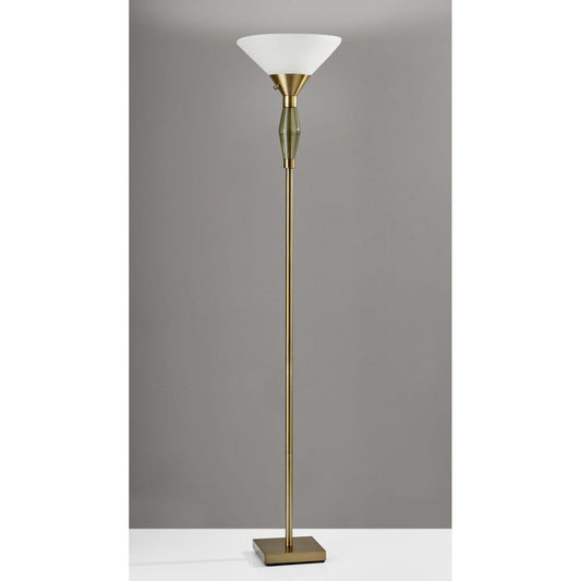 Green Glass Bauble Torchiere Floor Lamp in Burnished Brass Finish - AFS