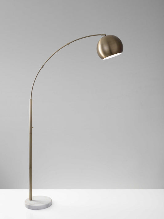 Curved Arm Floor Lamp with Spherical Satin Steel Shade - AFS