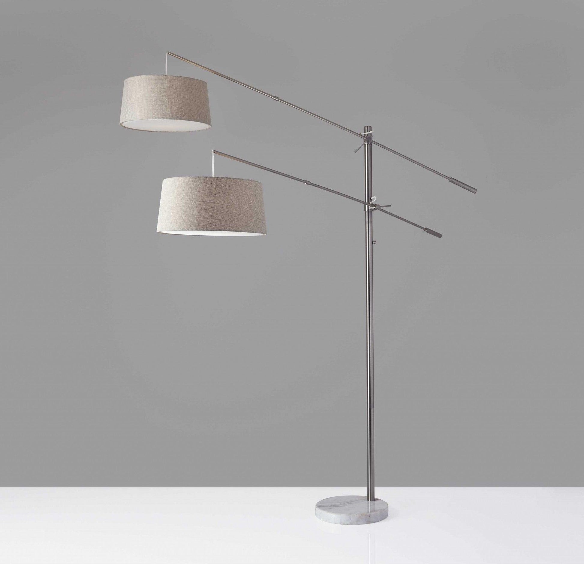 Two Light Adjustable Long Arm Floor Lamp in Brushed Steel - AFS