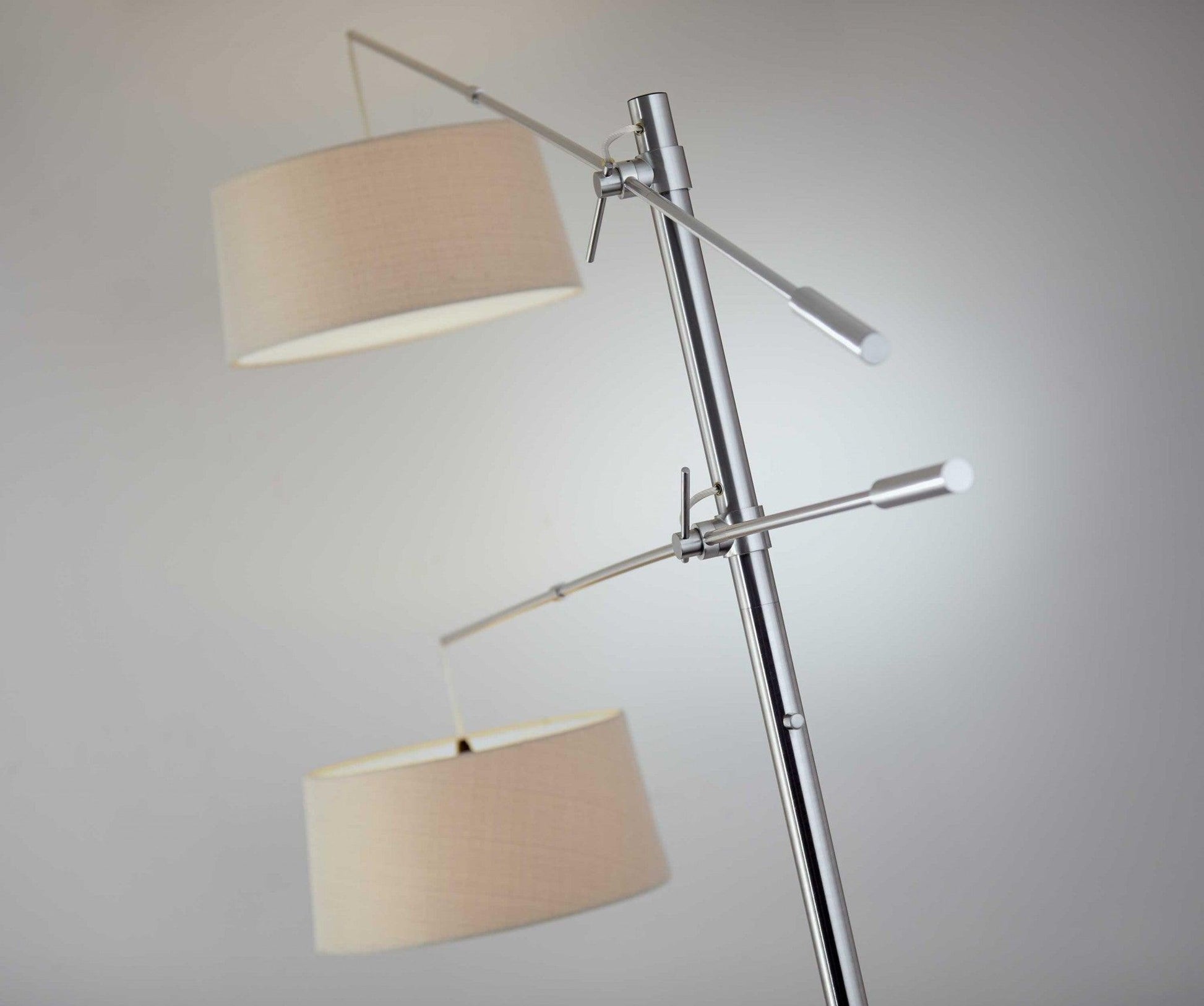 Two Light Adjustable Long Arm Floor Lamp in Brushed Steel - AFS