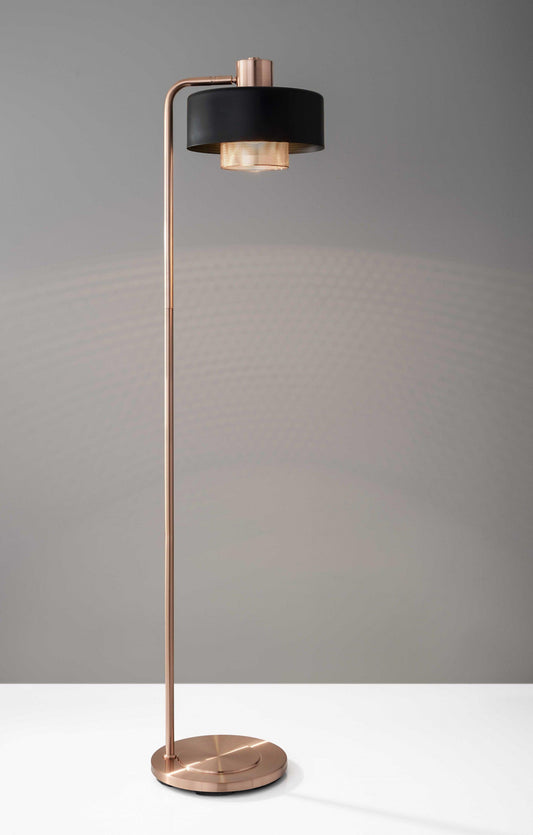 Copper Metal Floor Lamp with Contrasting Black Canopy Shade - AFS