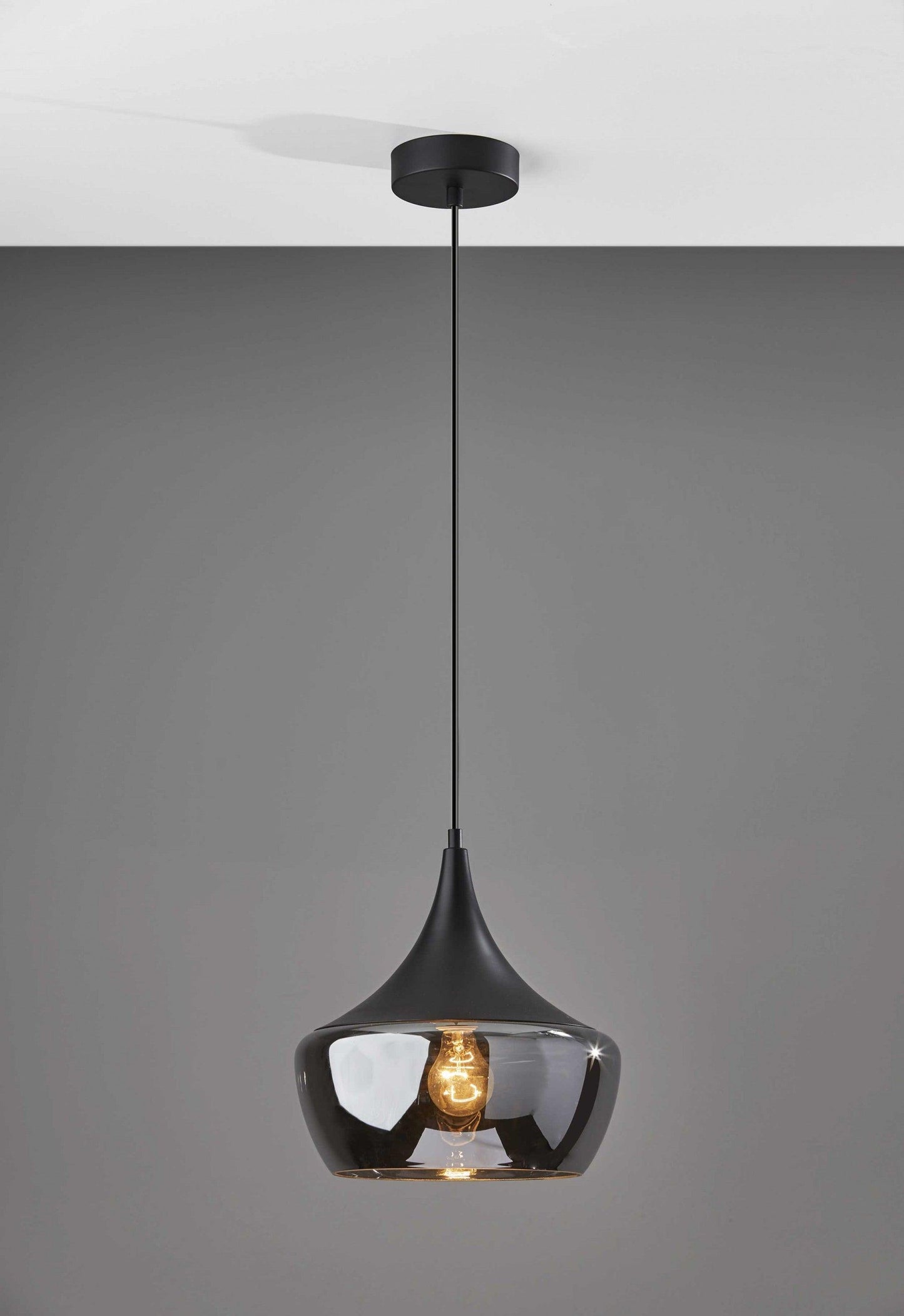 Gnome Smoked Glass Black Metal Pendant Lamp - AFS