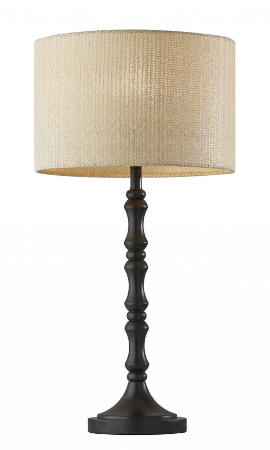 Black Natural Boho Turned Base Table Lamp - AFS