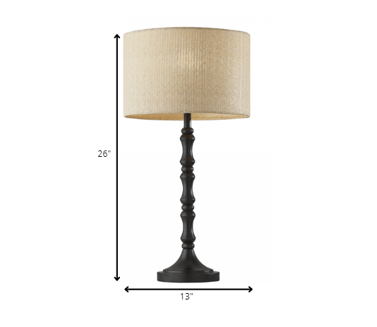 Black Natural Boho Turned Base Table Lamp - AFS