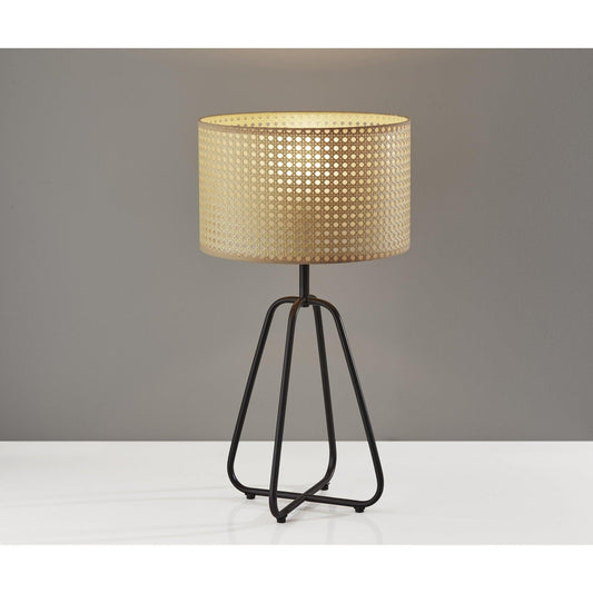 Open Cane Web Natural Shade Dark Bronze Table Lamp - AFS