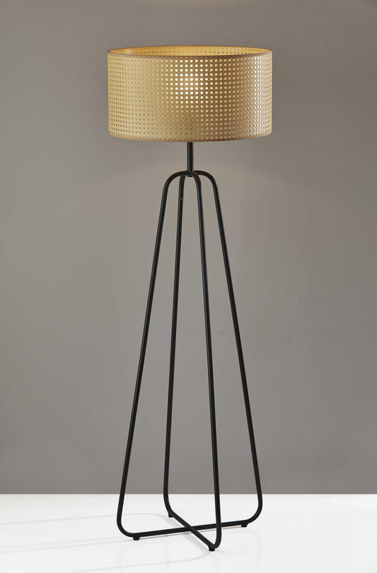 Open Cane Web Natural Shade Floor Lamp with Dark Bronze Base - AFS