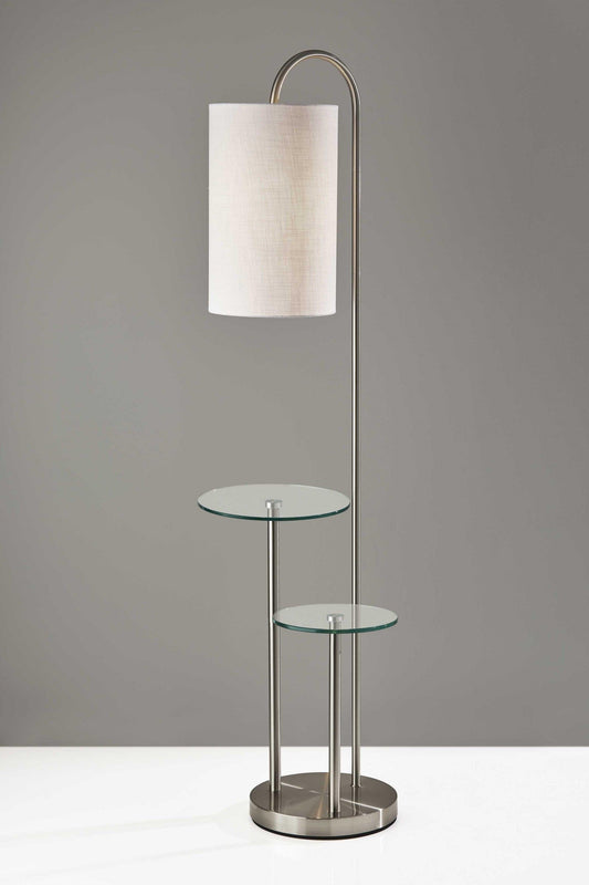 Lily Pad Glass Shelf Floor Lamp in Brushed Steel Metal - AFS