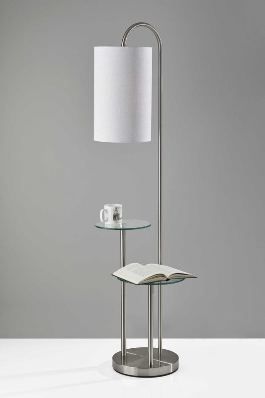 Lily Pad Glass Shelf Floor Lamp in Brushed Steel Metal - AFS